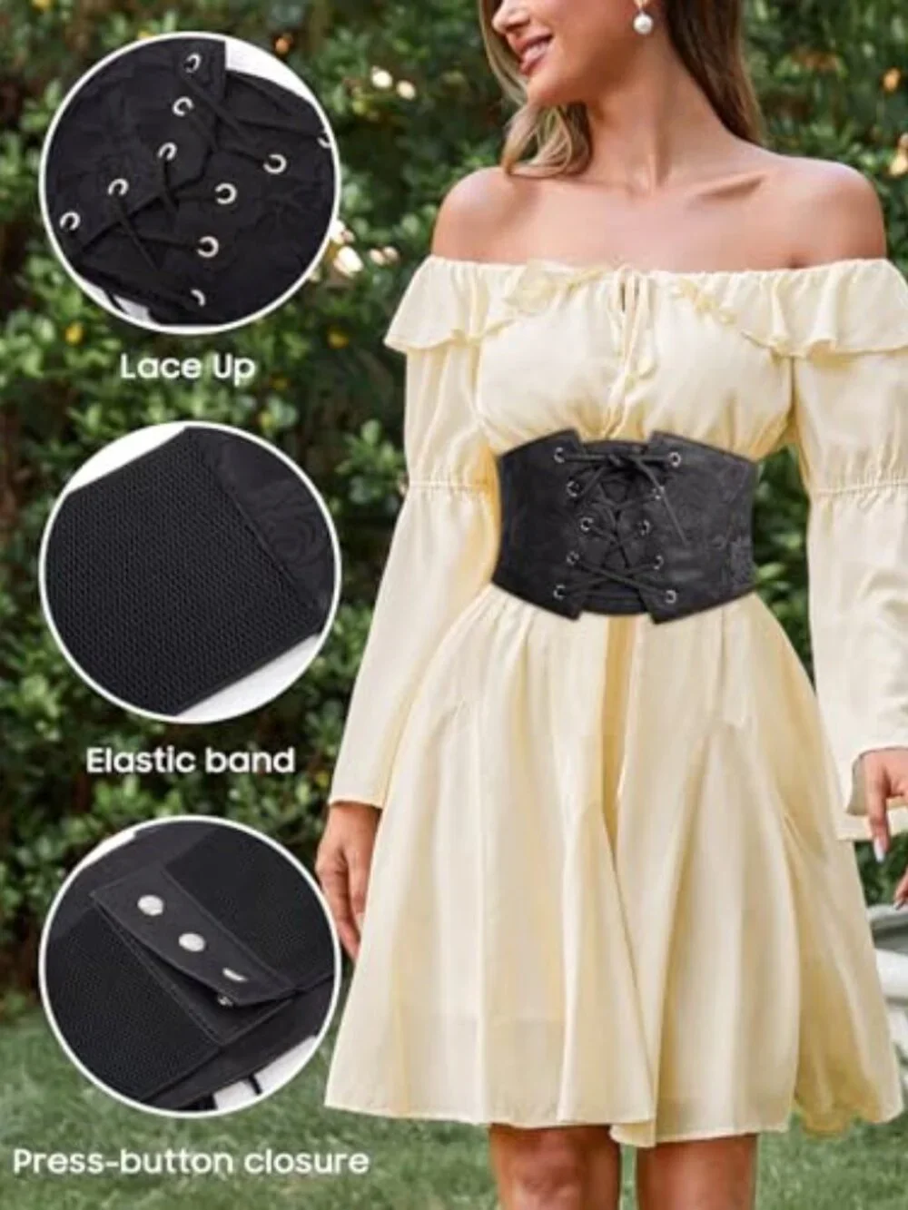 GRACE KARIN Renaissance Corset Belt Women Wide Waist Faux Leather Lace-Up